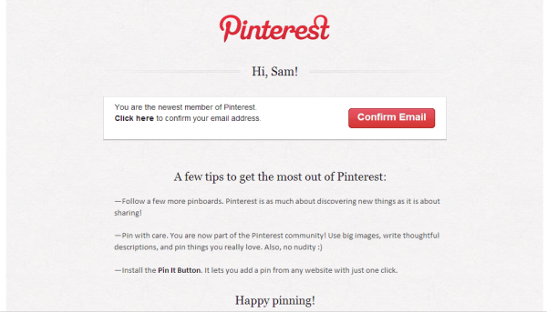 Pinterest email confirmation